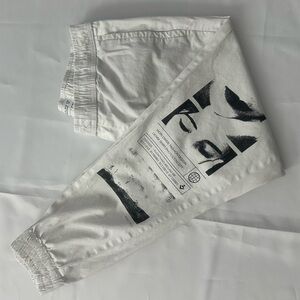 Zara Jogger Pants White Graphic Print Cotton Elastane Size L